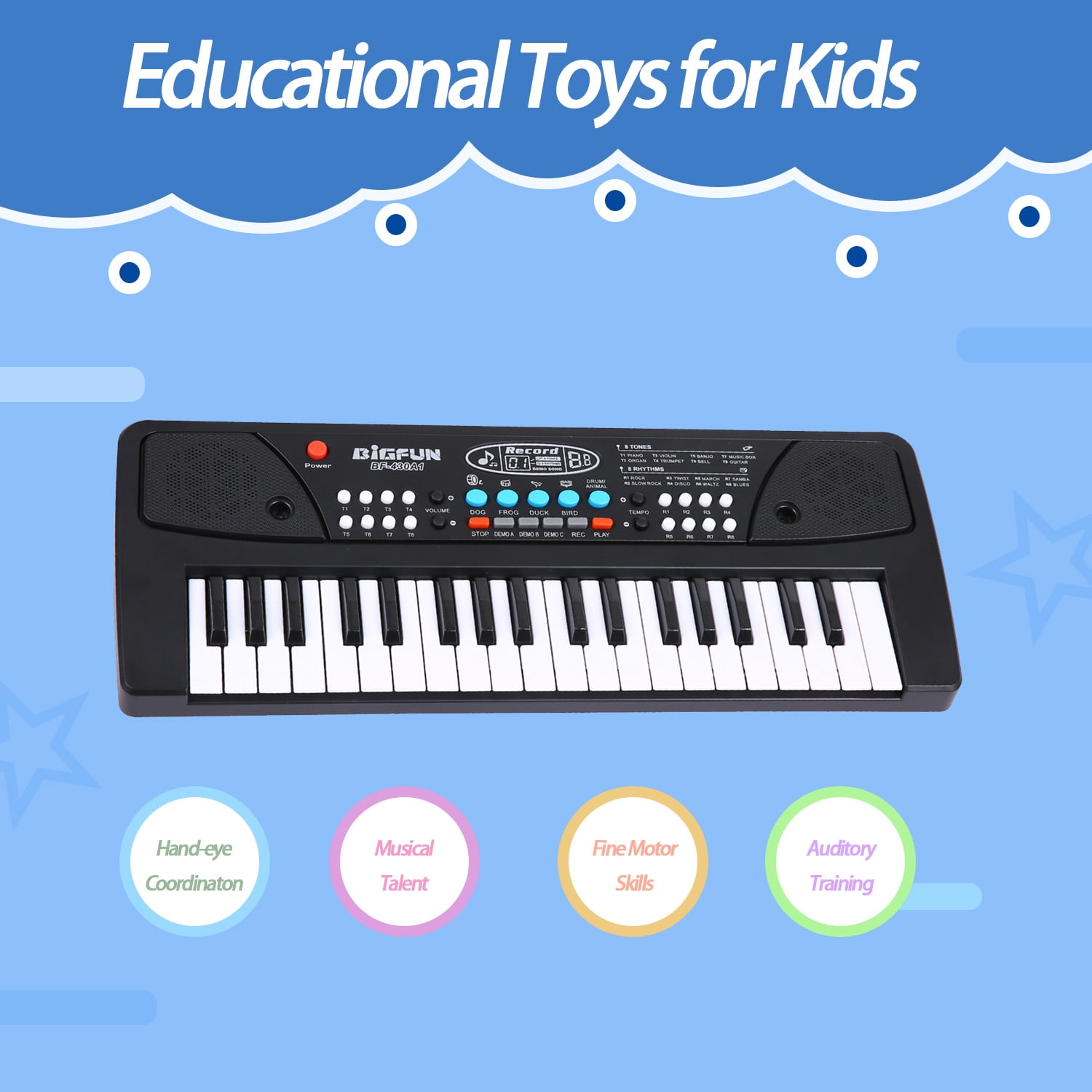 OUTGOO Kids Piano Keyboard, 37 Keys Portable Electronic Keyboard Piano with Microphone, Musical Instrument for Kids Boys Girls Age 3-6