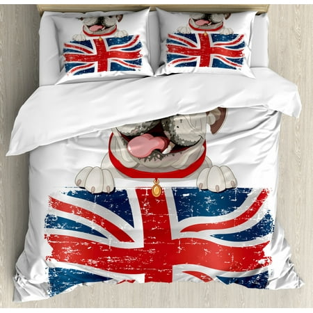 English Bulldog Duvet Cover Set Happy Pet Bulldog Holding A Union