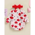 thumbnail image 4 of Faithtur Baby Girls Romper Set, Long Sleeve Crew Neck Heart Flower Print Romper with Hairband, 4 of 8