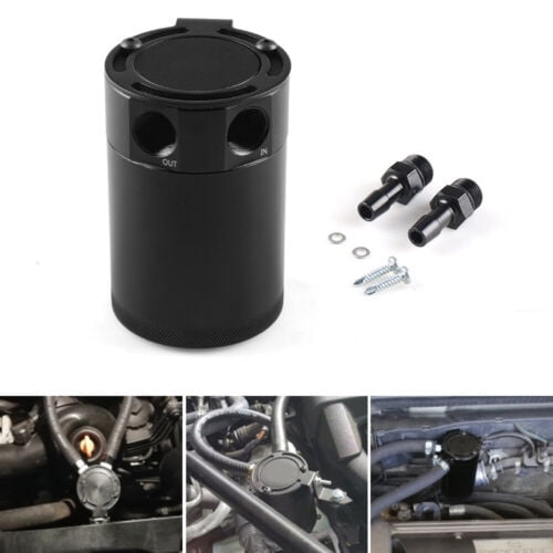 Black Universal Compact Baffled 2-Port Aluminum Oil Catch Reservoir Can Tank