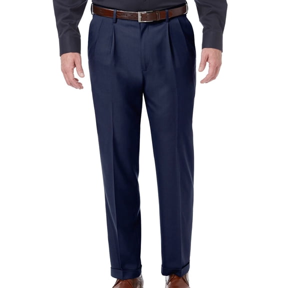 Men’s Haggar® Premium Comfort Expandable-Waist Classic-Fit Stretch Pleated Dress Pants Color: Blue Size: 34X32