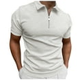 thumbnail image 1 of Men's Shirts - Classic Jacquard Short Sleeve Top with Geometric Print Solid Color Lapel Zip Closure for Spring and Summer, 1 of 5