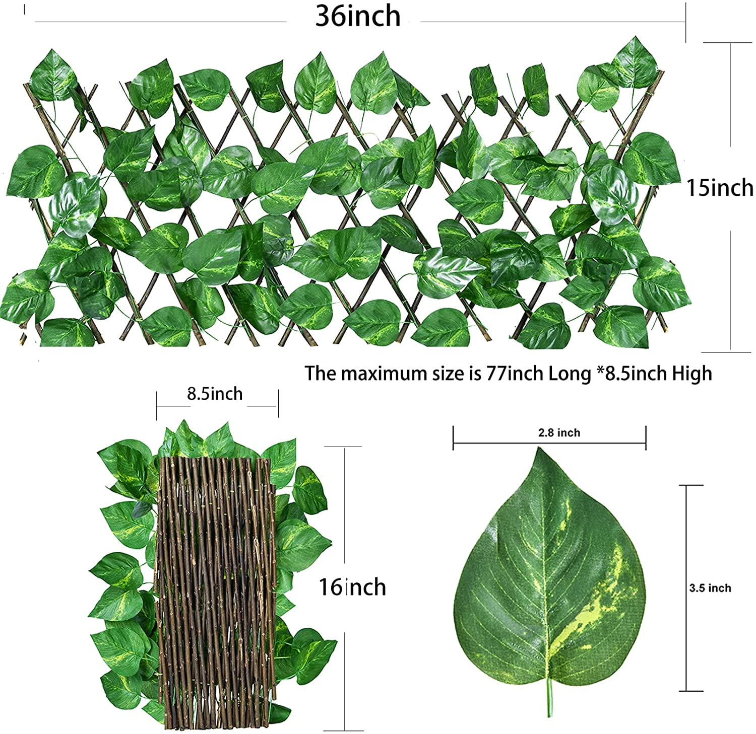 Single Sided Leaves Artificial Leaf Faux Ivy Expandable/Stretchable Privacy Fence Screen for Balcony Patio Outdoor,Decorative Faux Ivy Fencing Panel DearHouse 2PCS Fence Privacy Screen 