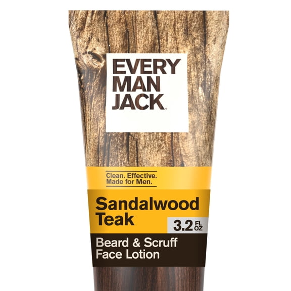 Every Man Jack Sandalwood Teak Beard   Scruff Face Lotion for Men, Naturally Derived, 3.2 oz