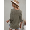 thumbnail image 2 of Round Neck Drop Shoulder 3/19 Length Sleeve Knit Sweater for Women, 2 of 3