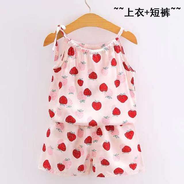Conjunto de ropa de bebé niña Baju, Tops con tirantes y pantalones cortos, ropa de dos piezas, baju budak perermpuanzhangyuxiangRed Strawberry+100(Height 90-100cm) zhangyuxiang unisex