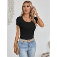 thumbnail image 7 of Womens Tops Summer Square Neck Short Sleeve Shirts Ribbed Knit Slim Fitted Tshirt Casual Tees Clothing, 7 of 7