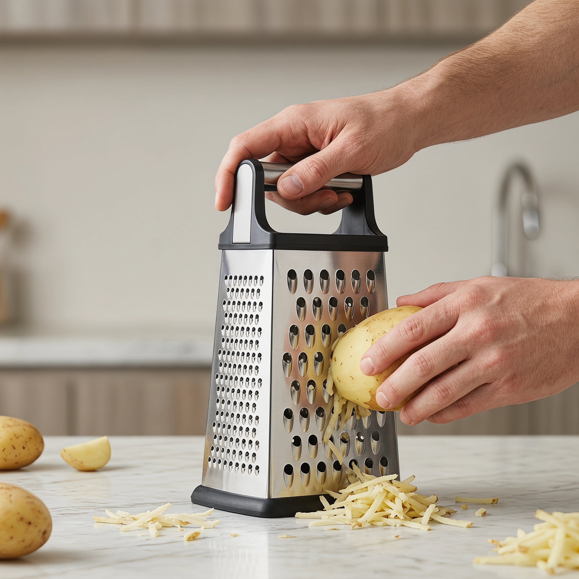 Unique Bargains 4-Sided Box Stainless Steel Mandoline Slicer with Non-Slip Base 5.5"x8.9"
