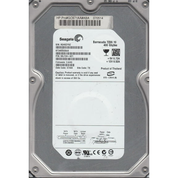 ST3400820AS, 9QH, TK, PN 9BJ134-621, FW 3.AHG, Seagate 400GB SATA 3.5 Hard Drive