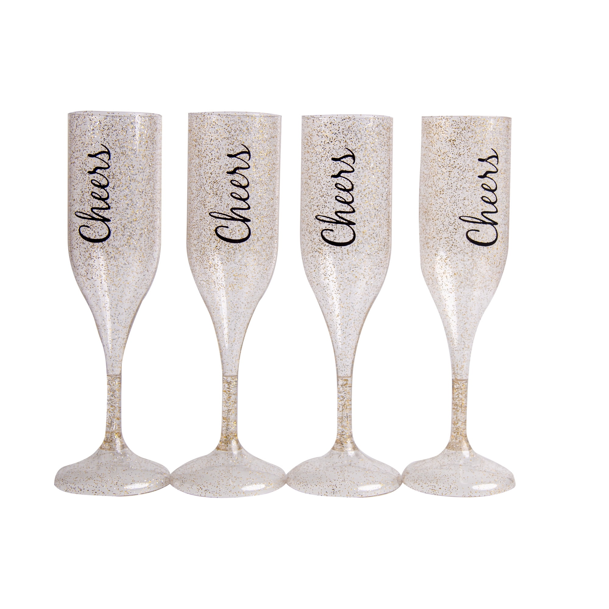 Holiday Time Champagne Flute, Clear with Glitter, 4pcs in One Set , with Stem, Cups