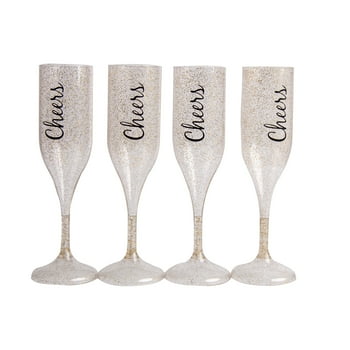 Holiday Time Champagne Flute, Clear with Glitter, 4pcs in One Set , with Stem, Cups