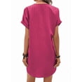 thumbnail image 3 of Summer Dresses for Women 2025 Casual Button V Neck Short Sleeve Tunics A Line Ribbed Mini T Shirt Dress Rose Red L, 3 of 7