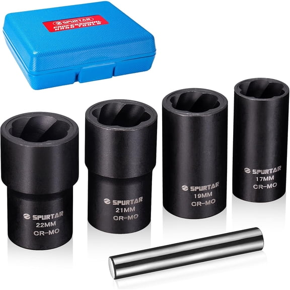 5 Pcs Lug Nut Removal Tool, 1/2 inch Drive Lug Nut Extractor Set Bolt Extractor Kit for Removing Damaged, Rounded, Rusted Bolts Nuts - 17mm,19mm,21mm,22mm