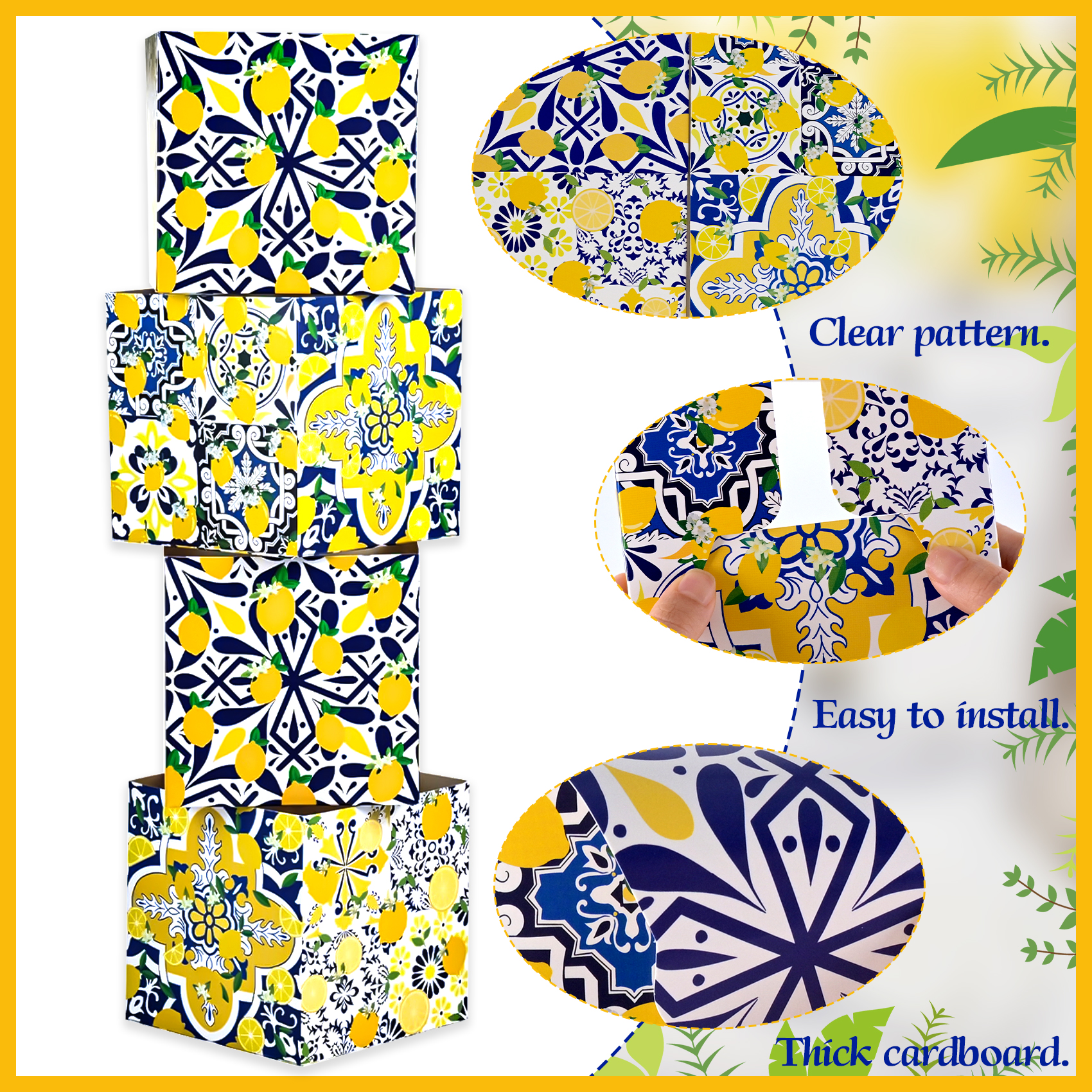 Lemon Party Decorations Amalfi Coast Decor-5 Sets Blue Tiles Lemon Table Centerpiece with Artificial Lemon Branches for Mediterranean Wedding Baby Shower Capri Positano Themed Party Supplies