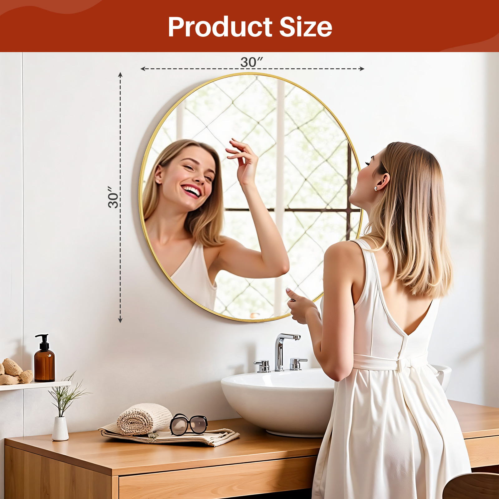 Taoset Round Wall Mirror, Gold Metal Frame, 20 Inches photo 8