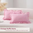 thumbnail image 4 of 2 Pack Pink White Plaid Ruffle Gingham Throw Lumbar Pillow Shams, 100% Washed Cotton Girly Farmhouse Decorative Checkered Pillow Covers Zipper Closure - 20''x12'', 4 of 7