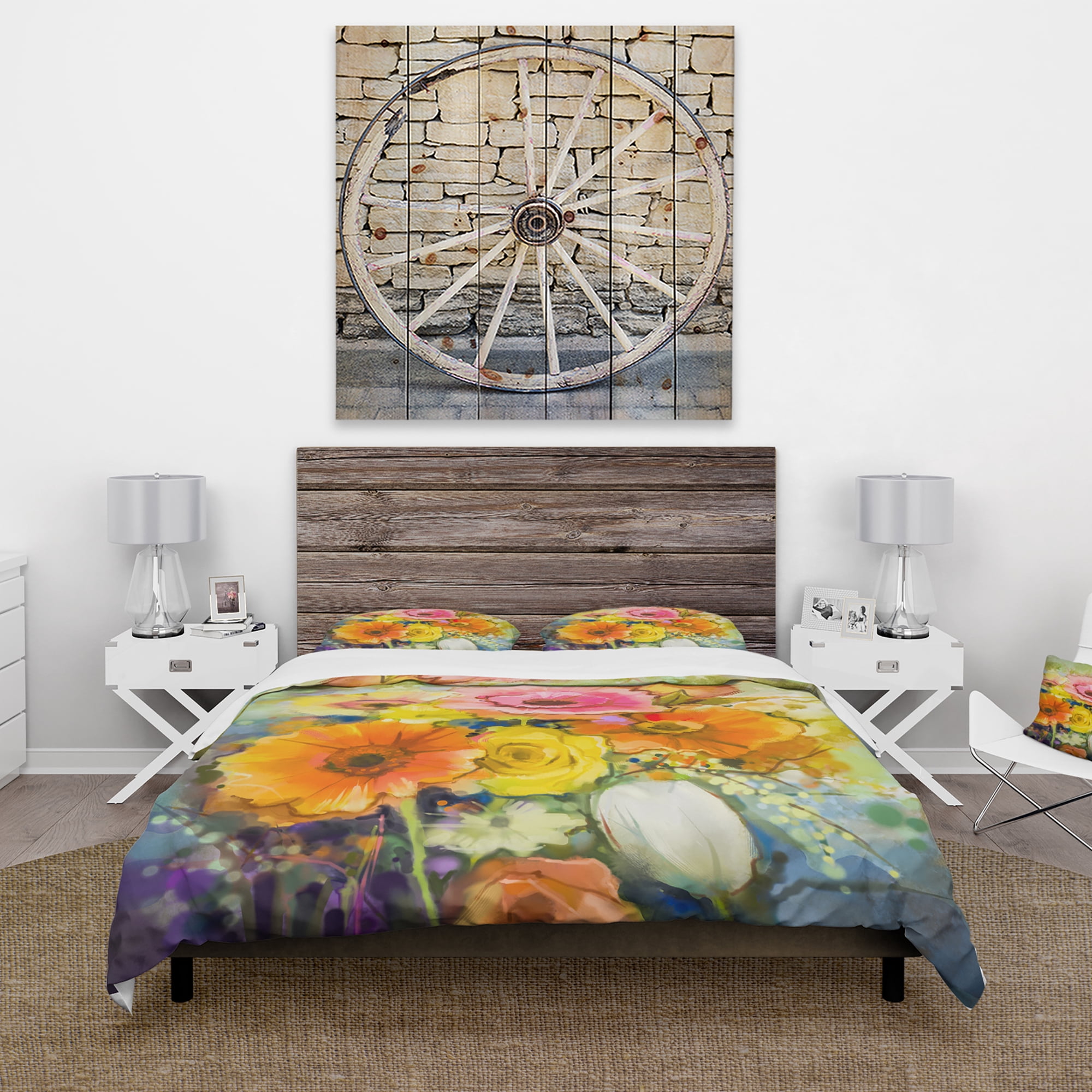 Designart 'White Gerbera Red Rose and Tulips' Cabin & Lodge Duvet Cover Set