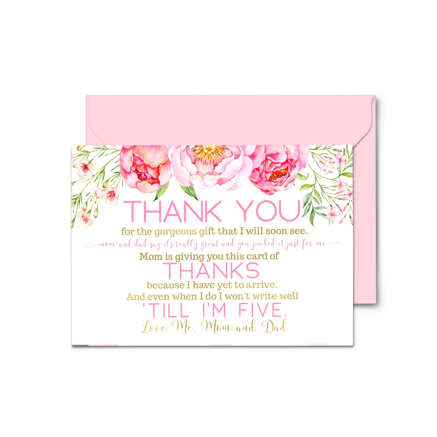 Cottage Floral Thank You Cards and Envelopes (15 Count) Girls Baby Shower Notecard Set Rustic