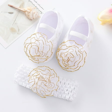 

Little Child Shoes Soft Sole Toddler Shoes Cute Flowers Princess Shoes Headband Set White 13