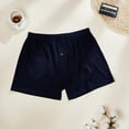 thumbnail image 2 of FRSASU Men's Soft Woven 100% Cotton Elastic Waist Four Cornered Pants, Home shorts Navy, 2 of 3