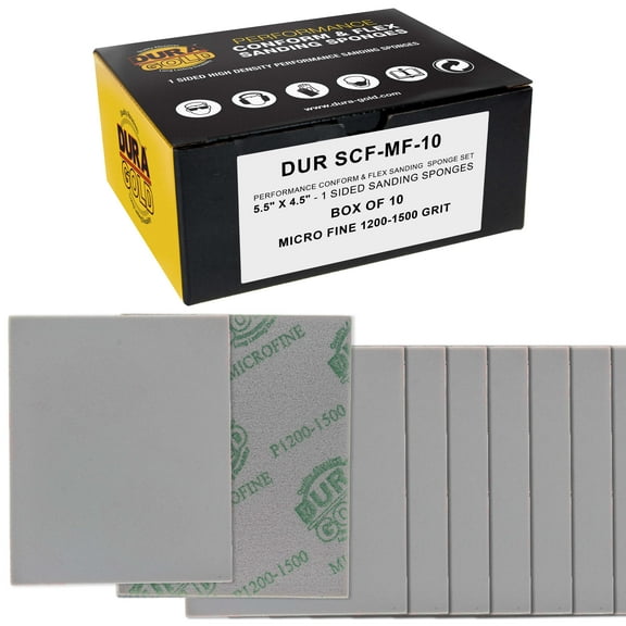 Dura-Gold Microfine Cut Sanding Sponges, Box of 10 - 5.5" x 4.5" (1200 to 1500 Grit) Performance Conform & Flex Wet or Dry Flexible Softback Sandpaper Sponges, Hand Block Wood Drywall Metal Auto Paint