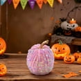 thumbnail image 3 of Glitter Velvet Pumpkin Ornament, Fall Halloween Tabletop Decor, Realistic Soft Velvet Pumpkin for Mantel Storefront Desktop Display, Pink Thanksgiving Harvest Home Decoration, 3 of 5