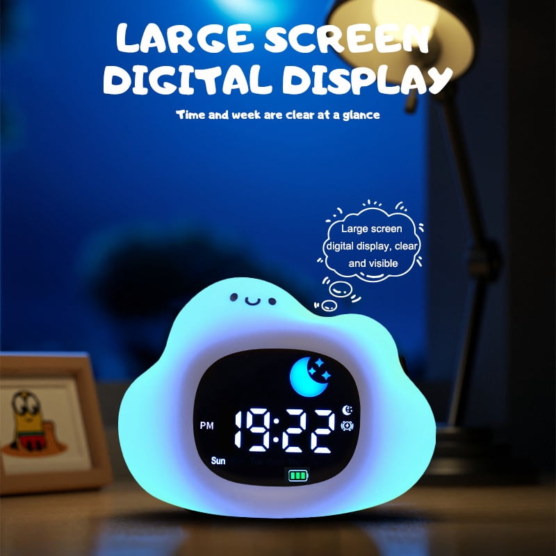 Cloud Alarm Clock with Night Light, USB Rechargeable Sleep Trainer with 6 Music Modes for Bedroom