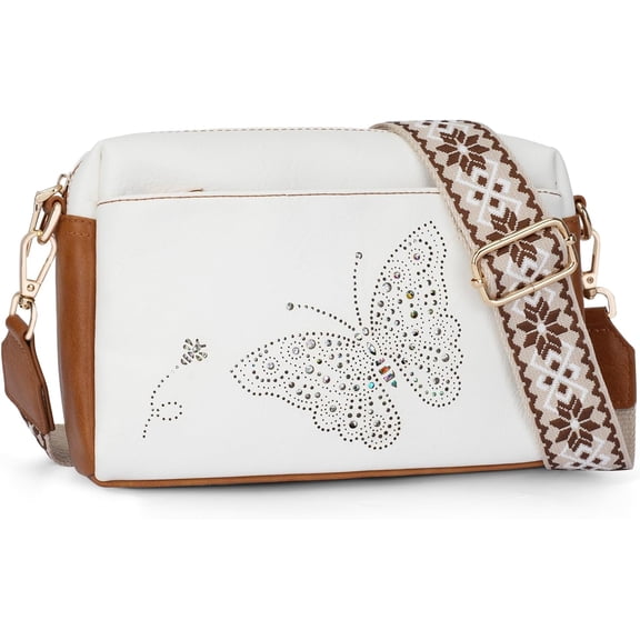 Crossbody Bags for Women, Vegan Leather Small Crossbody Purse Butterfly Handbags with Wide Strap