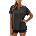 thumbnail image 3 of Xdegoge Womens Tunic Tops V Neck Short Sleeve Lace Front Bohemian Blouses Dressy Summer Casual Vacation Beach Loose Fit Fashion Shirt, 3 of 8