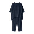 thumbnail image 4 of Outfmvch Linen Sets for Women Linen 2 Piece Set for Women's Lounge Sets Womens Pajama Sets Roll Sleeve Cotton Linen Sets Outfits Vacation Beach Travel Outfits Matching Lounge Sets Blue XL, 4 of 6