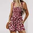thumbnail image 7 of Summer One Piece Rompers for Women Sleeveless Boho Shorts Romper Womens Retro Floral Smocked Casual Jumpsuit, Pink, L, 7 of 7