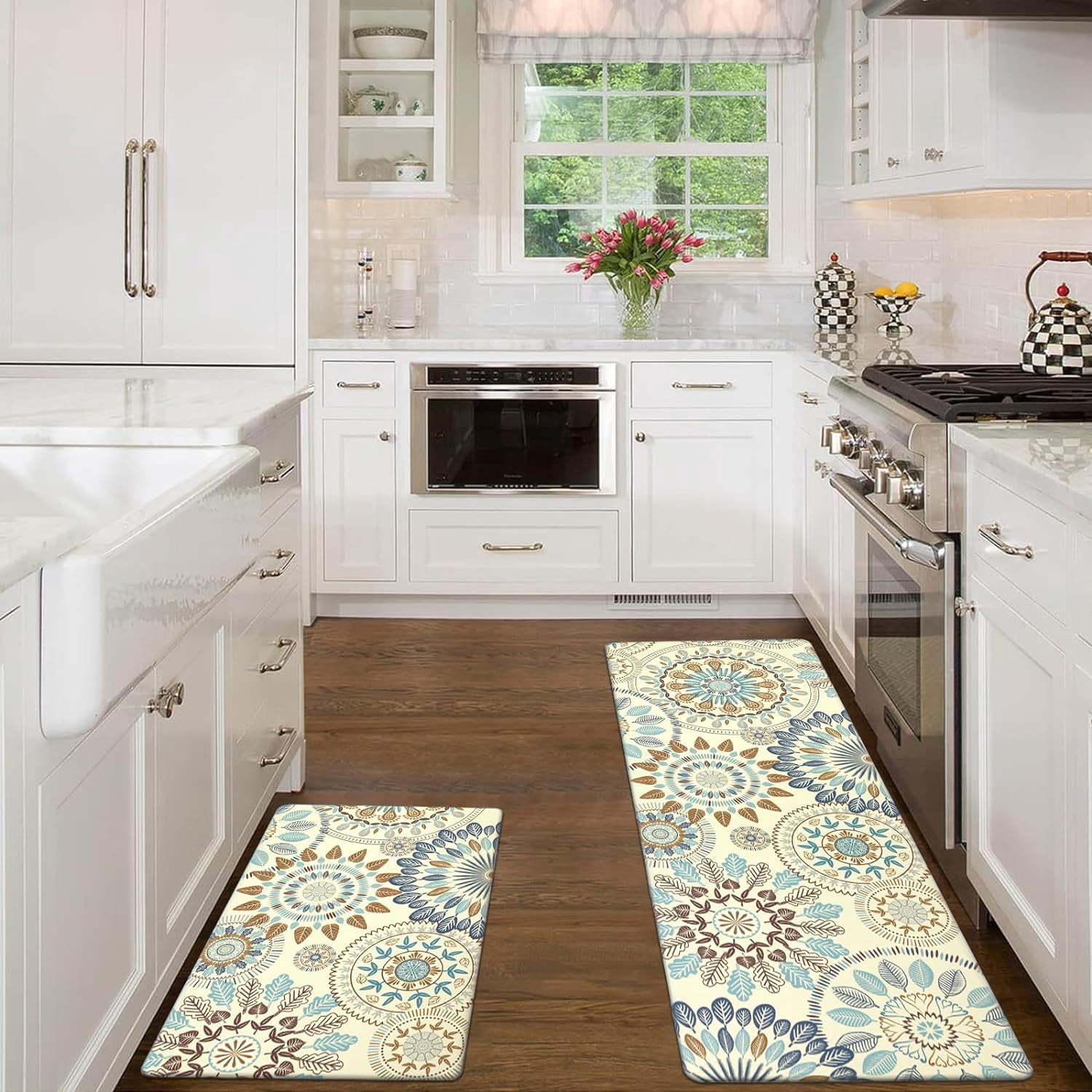 Boho Kitchen Rugs Set of 2 Anti Fatigue Mats for Kitchen Floor Cushioned Kitchen Rugs and Mats Non Skid Waterproof Kitchen Runner Comfort Standing Mat