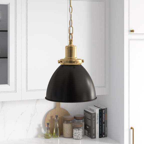 Elodie 8" Wide Pendant with Metal Shade in Blackened Bronze/Brass/Blackened Bronze