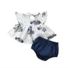 2PCS Newborn Infant Kids Baby Girl Floral Tops Dress Shorts Pants Summer Clothes Outfits White 0-3 Months