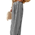 thumbnail image 3 of Women Casual Drawstring Elastic Waist Striped Wide Leg Pants with Pockets Black S, 3 of 6