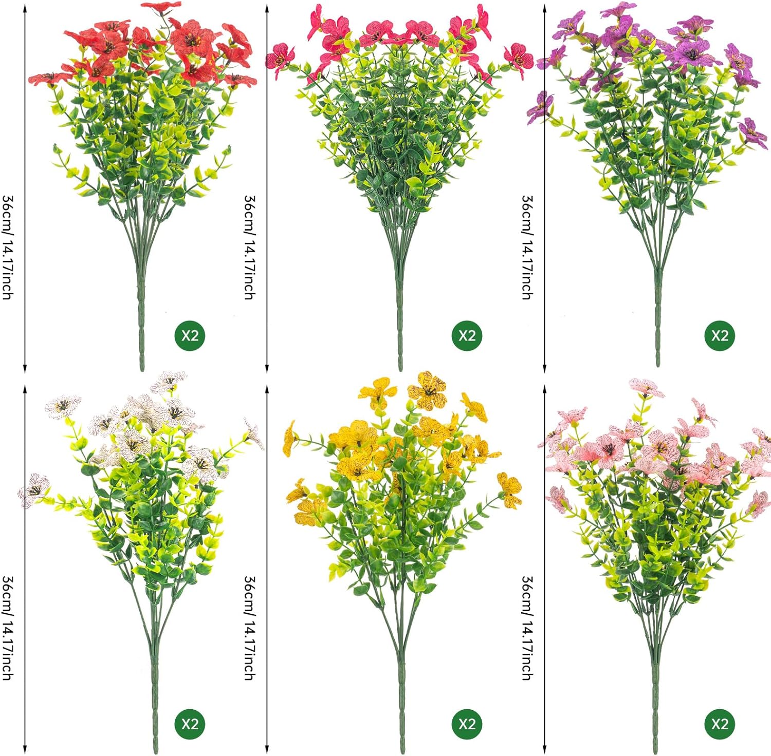 Artificial Flowers Outdoor No Fade UV Resistant Fake Plastic Flowers Faux Plants for Garden Patio Porch Window Box Home Wedding Farmhouse Hanging Décor