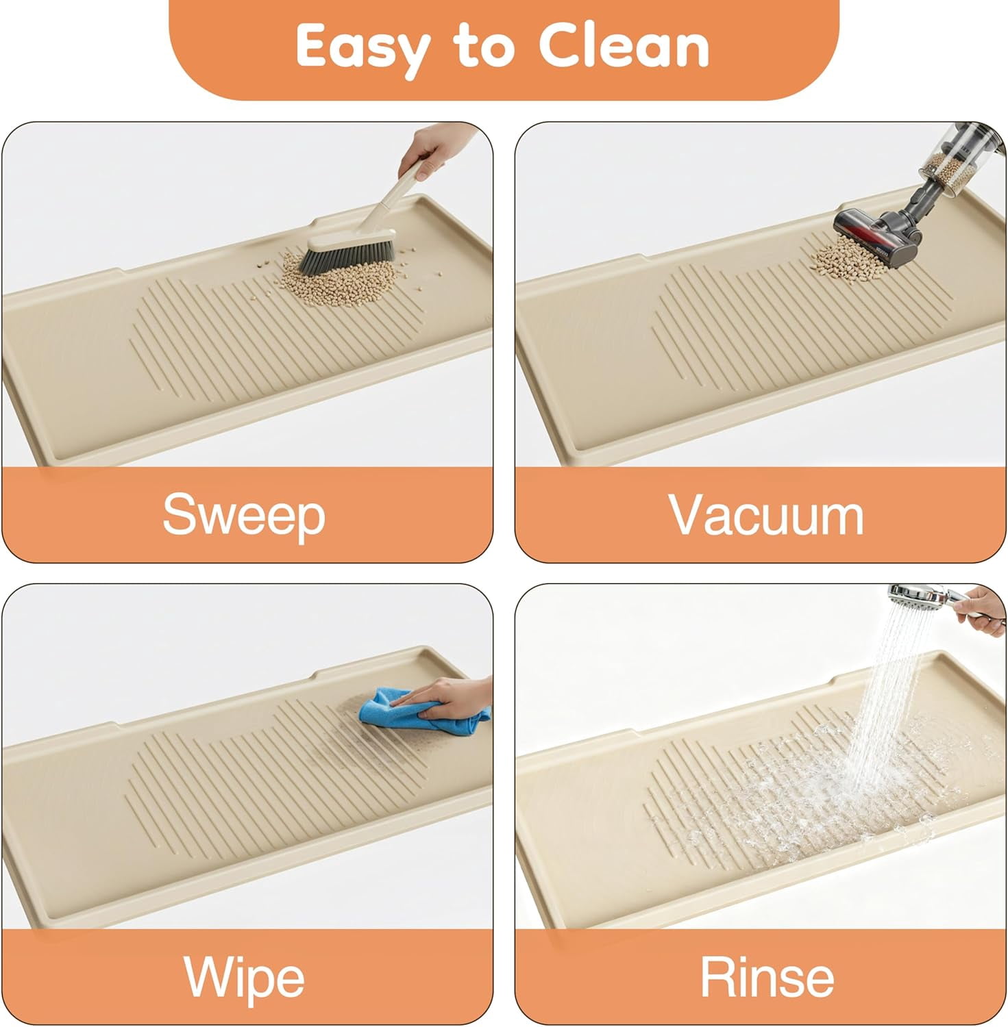 Cat Litter Mat 54" x 27.5" XXL, Extra Large Silicone Mat for Litter Box, 1.38" Raised Edge Waterproof Litter Trapping Mat Pad for Scatter Control, Soft on Kitty Paws, Protect Floor (Beige)