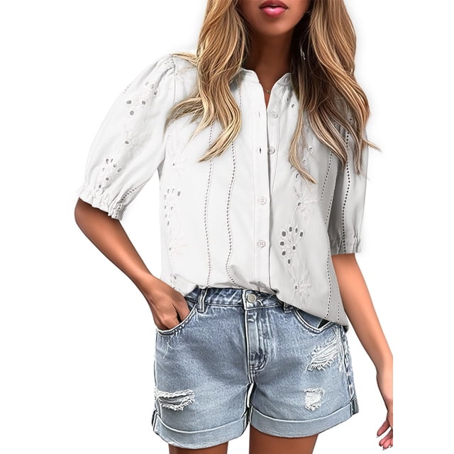Blusa Dokotoo de verano con cuello en V y encaje con ojales para mujer