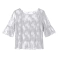 thumbnail image 4 of Yuanlong Women's Mesh Tshirts Round Neck Elbow-Length Sleeve Breathable Tees Solid Color Slim Fit Elegant Holiday Tee Tops, 4 of 4