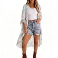 thumbnail image 2 of Fewfanhot Women Open Front Midi Kimono Cardigan, Lightweight 3/4 Sleeve Floral Print Beach Wrap Cover Up, 2 of 9