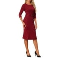 thumbnail image 4 of INSPIRE CHIC Women's Sheath Dress Elegant Crew Neck 3/4 Sleeve Slit Work Belted Pencil Dresses XS Red, 4 of 6