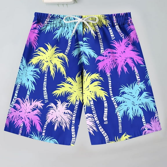 ATOGUTA Boys Athletic Shorts Drawstring Waist Printed Summer Vacation Beach Shorts Purple, Size 7-14