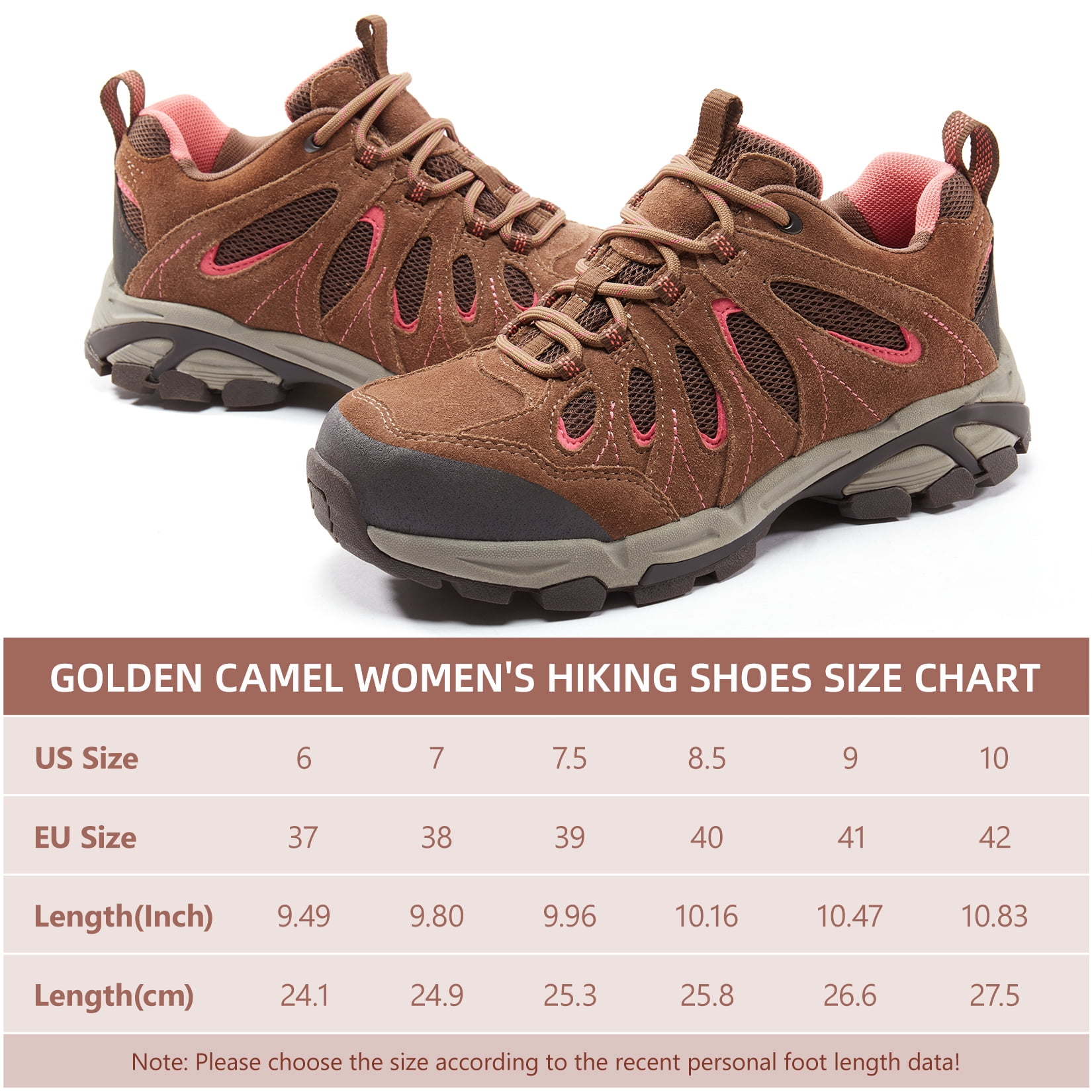 CAMEL CROWN Women's Hiking Shoes Outdoor Leather Breathable Lightweight Sneaker for Women Low Cut for Walking Trekking