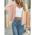 thumbnail image 2 of Women'S Color Block Open Front Cardigan Contrast Striped Chunky Cardigan Sweater Outerwear Coat Pink L, 2 of 7