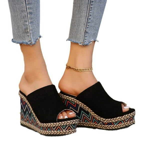 THDHVS Wedge Sandals for Women,Womens Sandals,Women's Fashion Casual Fish Mouth Spring and Summer Versatile Wedge Heel Thick-Soled Sandals Black 6