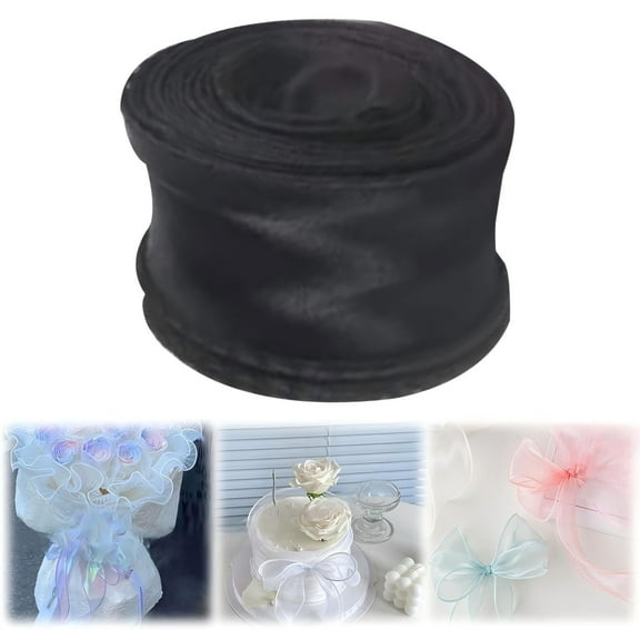 SMKE Wired Organza Ribbon,Sheer Chiffon Fabric,Craft Decor Ribbon,Wedding Bouquet Wrap,Gift Wrapping Ribbon,Christmas Garland Trim,Valentine'S Bow Accent,Sparkly Sheer Fabric,Metallic-Edge Decor