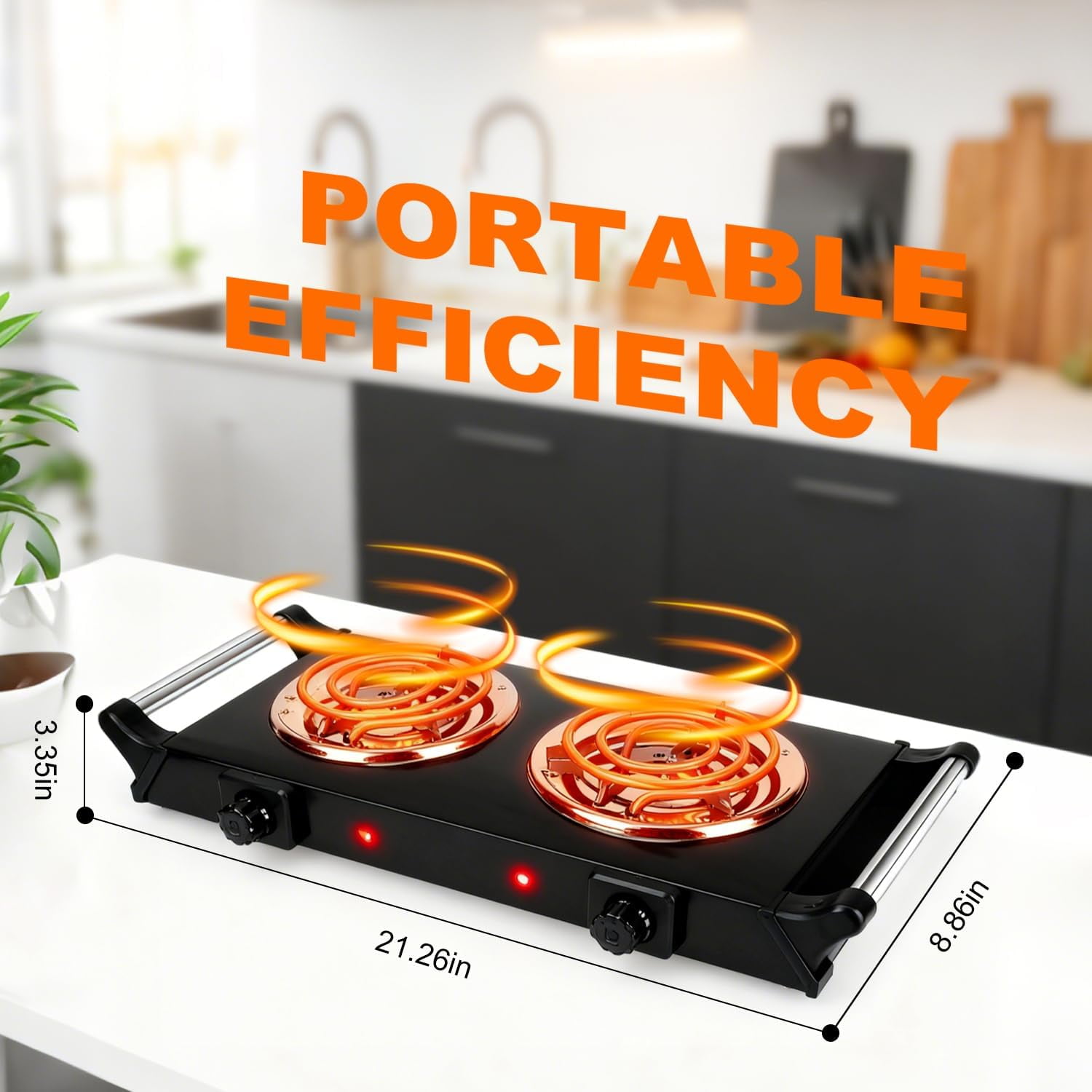 Double Hot Plate, 2000W Portable Countertop Burner & Electric Stove, 5-Level Temp, Portable Handle, Cast Iron Double Burner Cooktop for Home/RV/Camping (Black)
