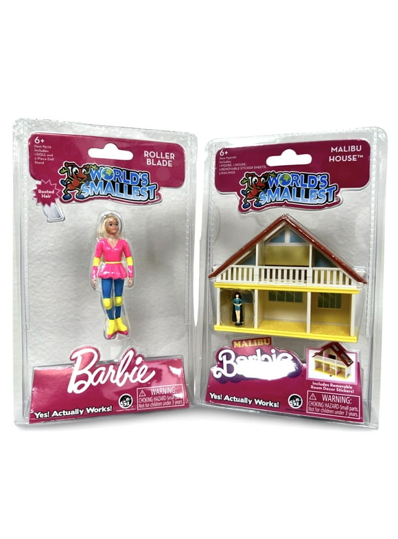 Worlds Smallest Barbie Roller Blade or Cow Girl (one random) and Barbie Malibu House Increditoyz Gift Set