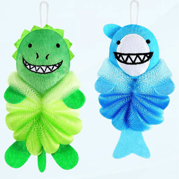 2 Pcs Bath Loofahs Kids Toddler Cute Cartoon Bath Sponges Loofah Bath Pouf Body Scrubber Mesh Loofah Sponges for Children Shower Washing Exfoliating (Animal)