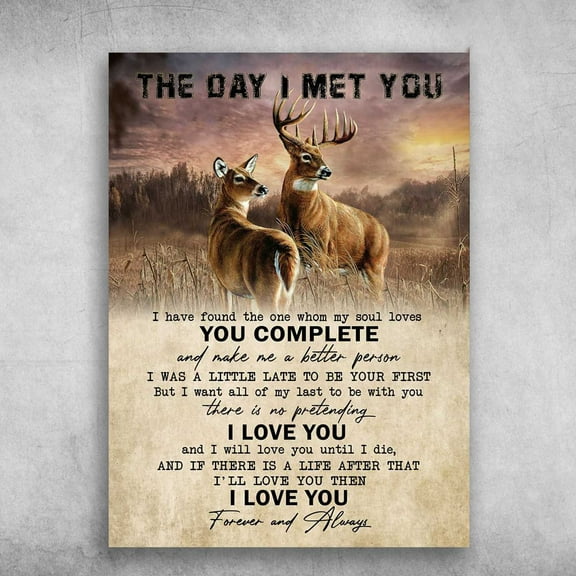 Deer Couple, The Day I Met You, I Have Found The One, Whom My Soul Loves 11 x 17 Inch Poster